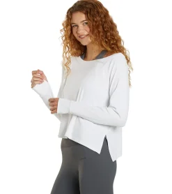 Cream Yoga Fare Drop Shoulder Crop LS Tee