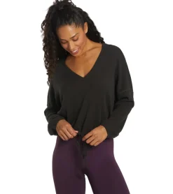 Spiritual Gangster Long Sleeve Drawstring V Neck Top
